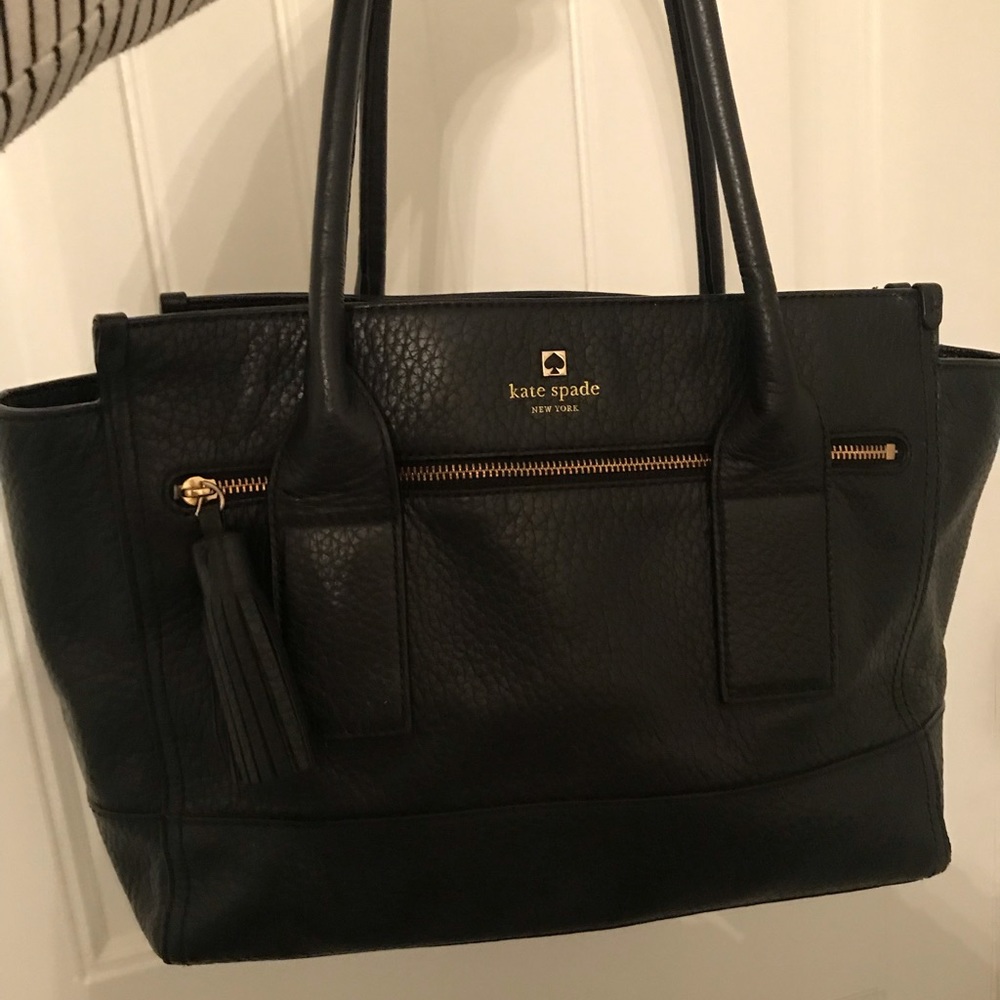 Kate spade black leather tote with tassel